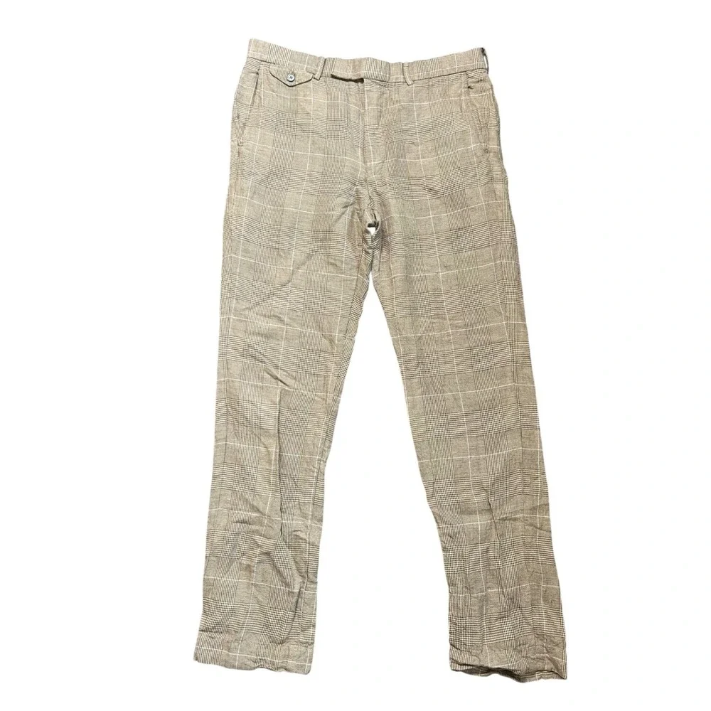 Polo Golf Ralph‎ Lauren Linen Blend Pants Brown Glen Plaid Mens 34x32 Tailored